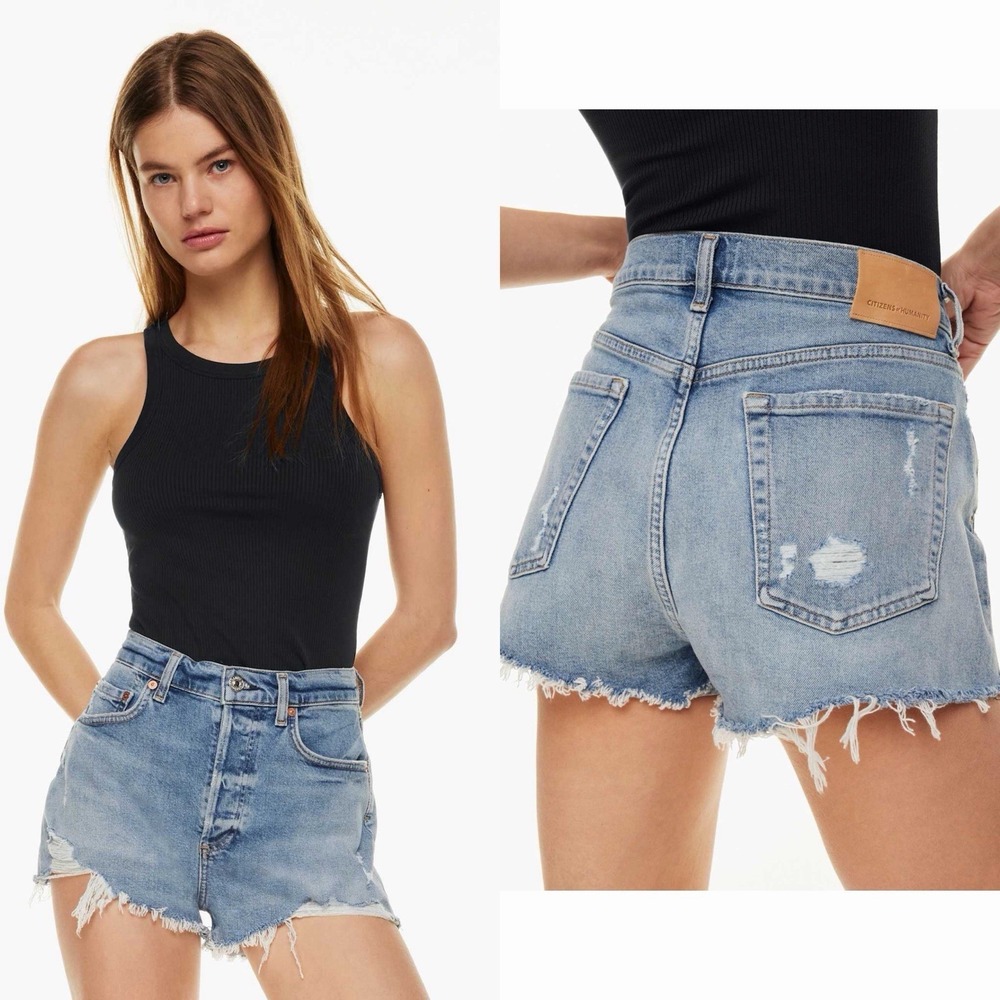 Citizens Of Humanity Light Blue Distressed Denim Jean Shorts